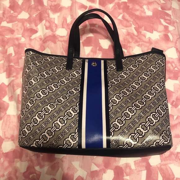 Tory Burch Gemini Link Bias Small Tote Blue & Grey - Picture 12 of 12